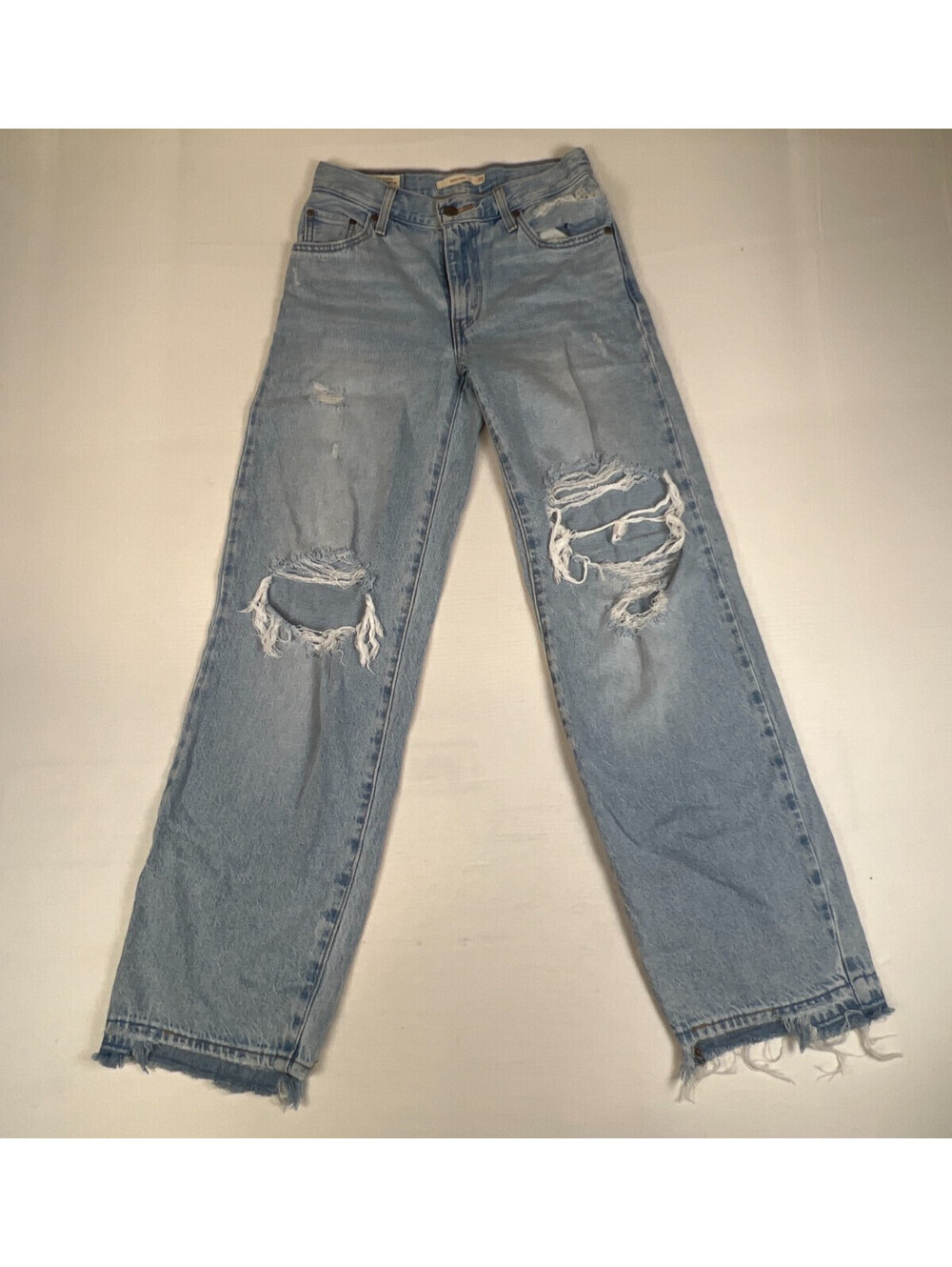 Levi's Women Size 23 Premium Baggy Dad Light Wash Distressed Denim Jeans